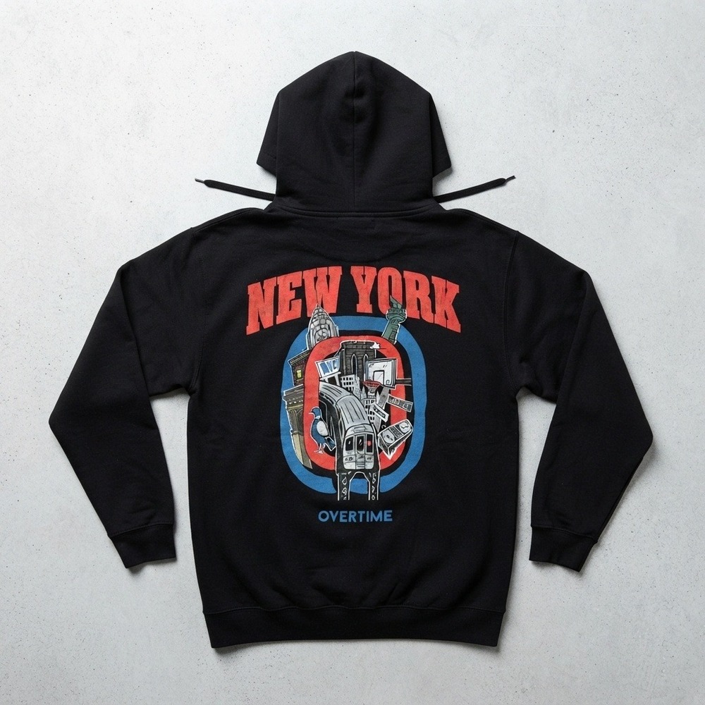 Overtime Basketball New York Subway NYC Black Graphic Print Hoodie Small